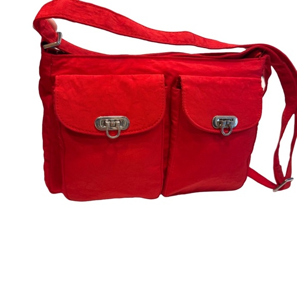 Travelon Crossboy Bag Red Silver Hardware Front Pockets Adjustable Strap - Picture 1 of 13